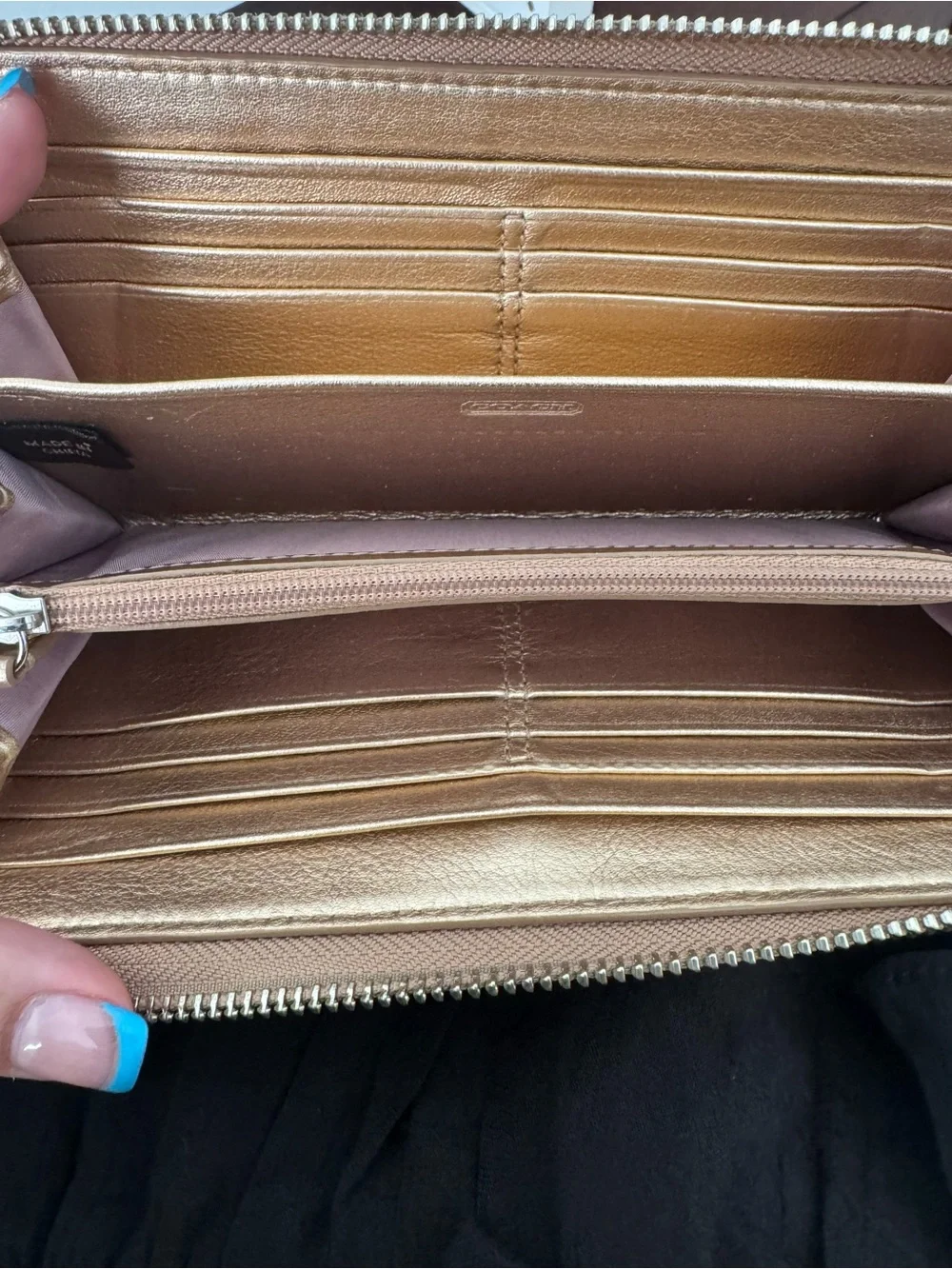 Coach Pearlized Gold Signature C Embossed Leather Zip Around Wallet